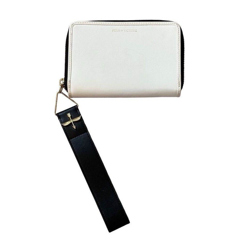 Pour La Victoire Wristlet Wallet Black & White Embellished Arrow Logo